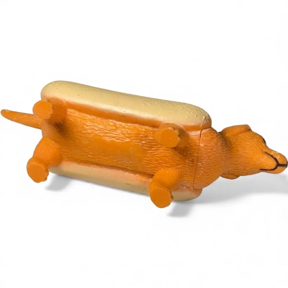 Ankyo Dachshund Hot Dog Figurine Hard Plastic Mustard Weiner Puppy Dog 6